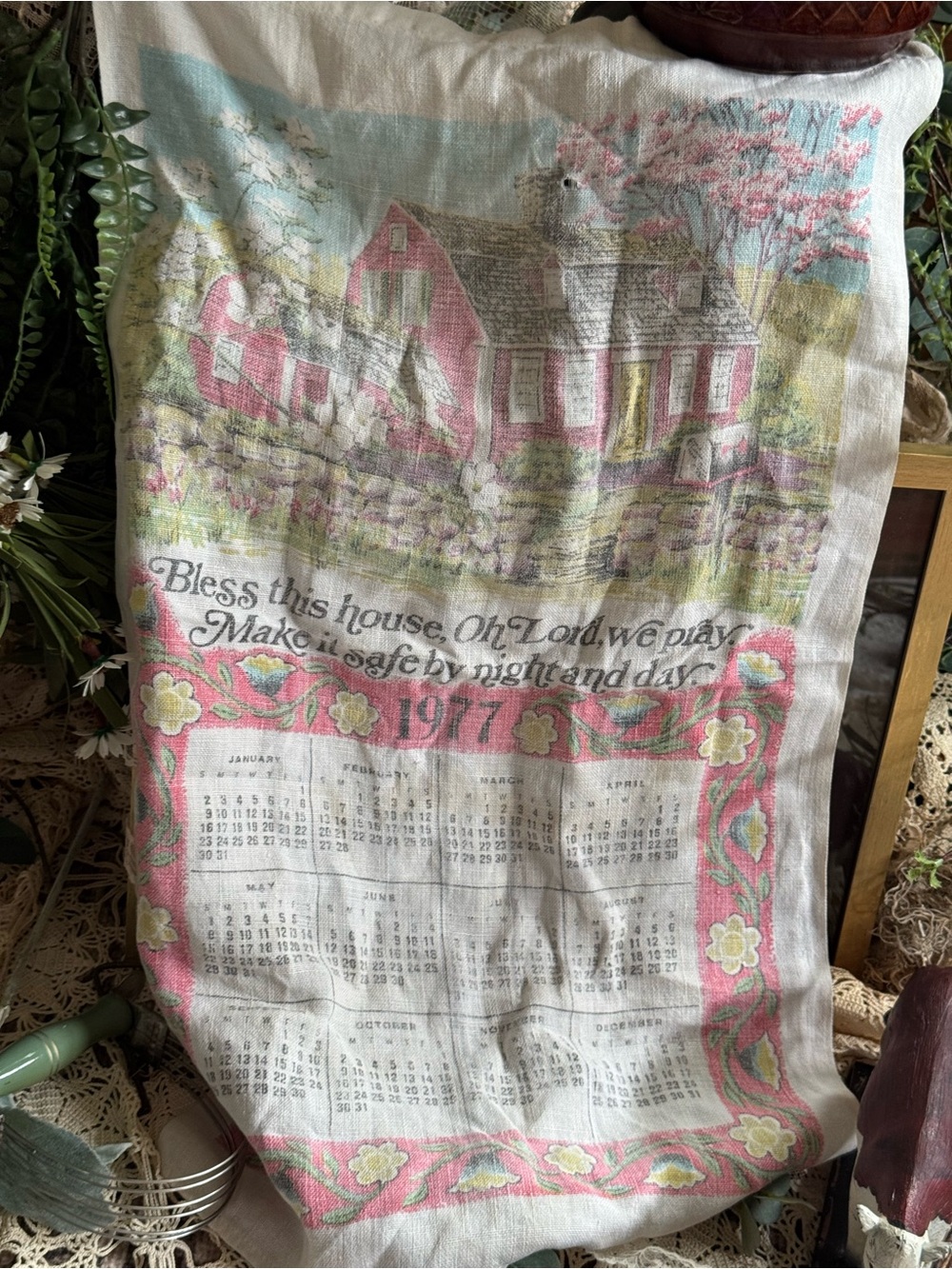 Vintage Pink and Green Floral Calendar Tea Towel - Picture 5 of 7